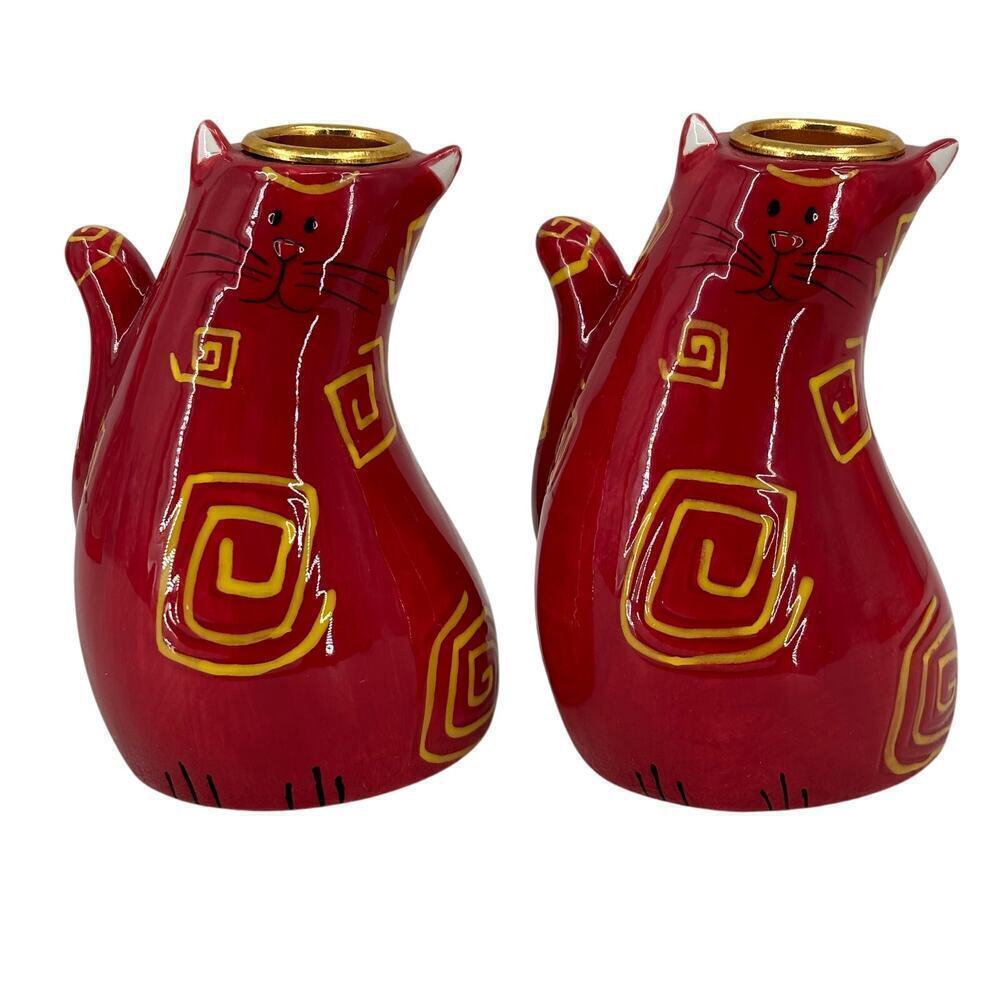 Bella Casa Ganz Cat Taper Candle Holders Set of 2 Ceramic Kitty Figurines
